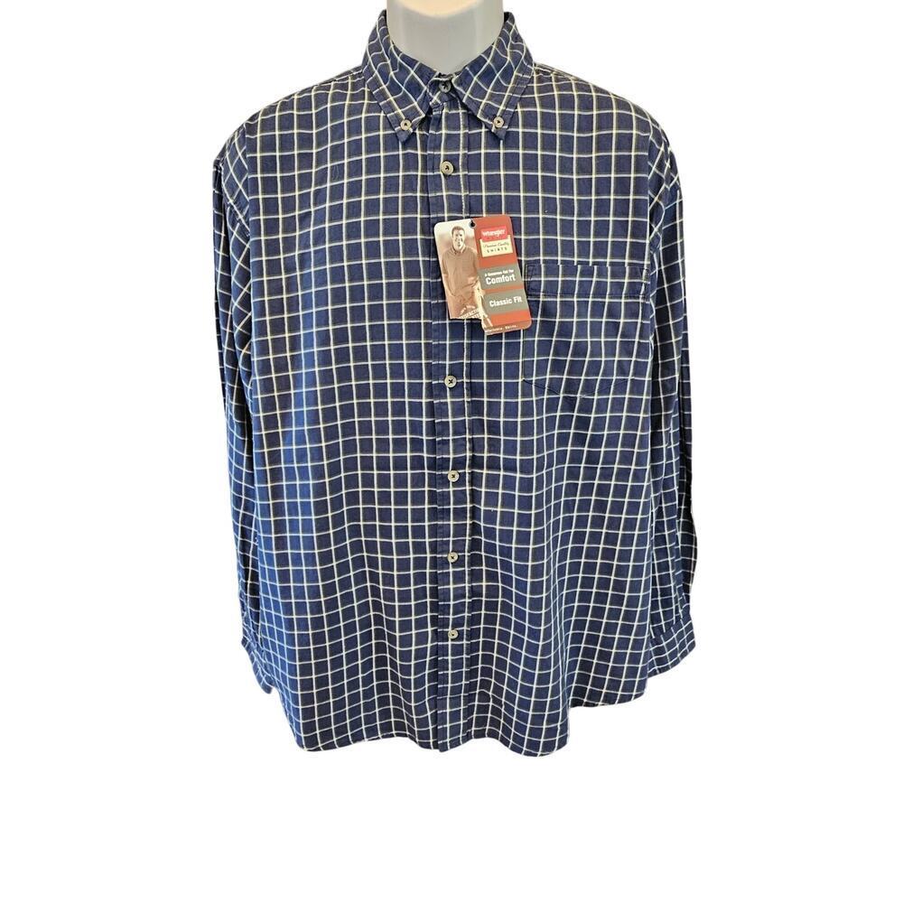 NWT wrangler hero size L large men's blue plaid cotton long sleeve button up new